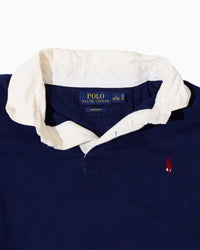 RL Navy Rugby Shirt with White Collar & Red Logo (L)