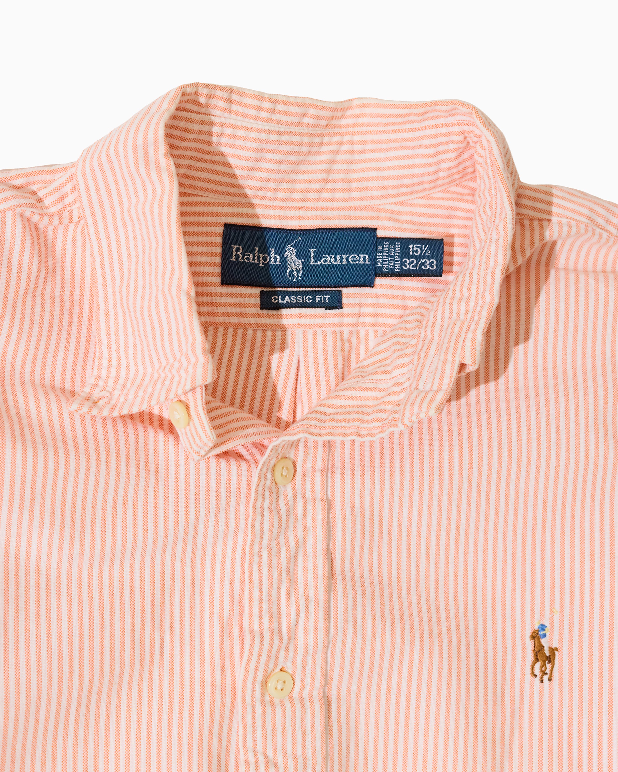 Ralph Lauren Classic Fit Peach & White Pinstripe Button-Down Shirt (M)
