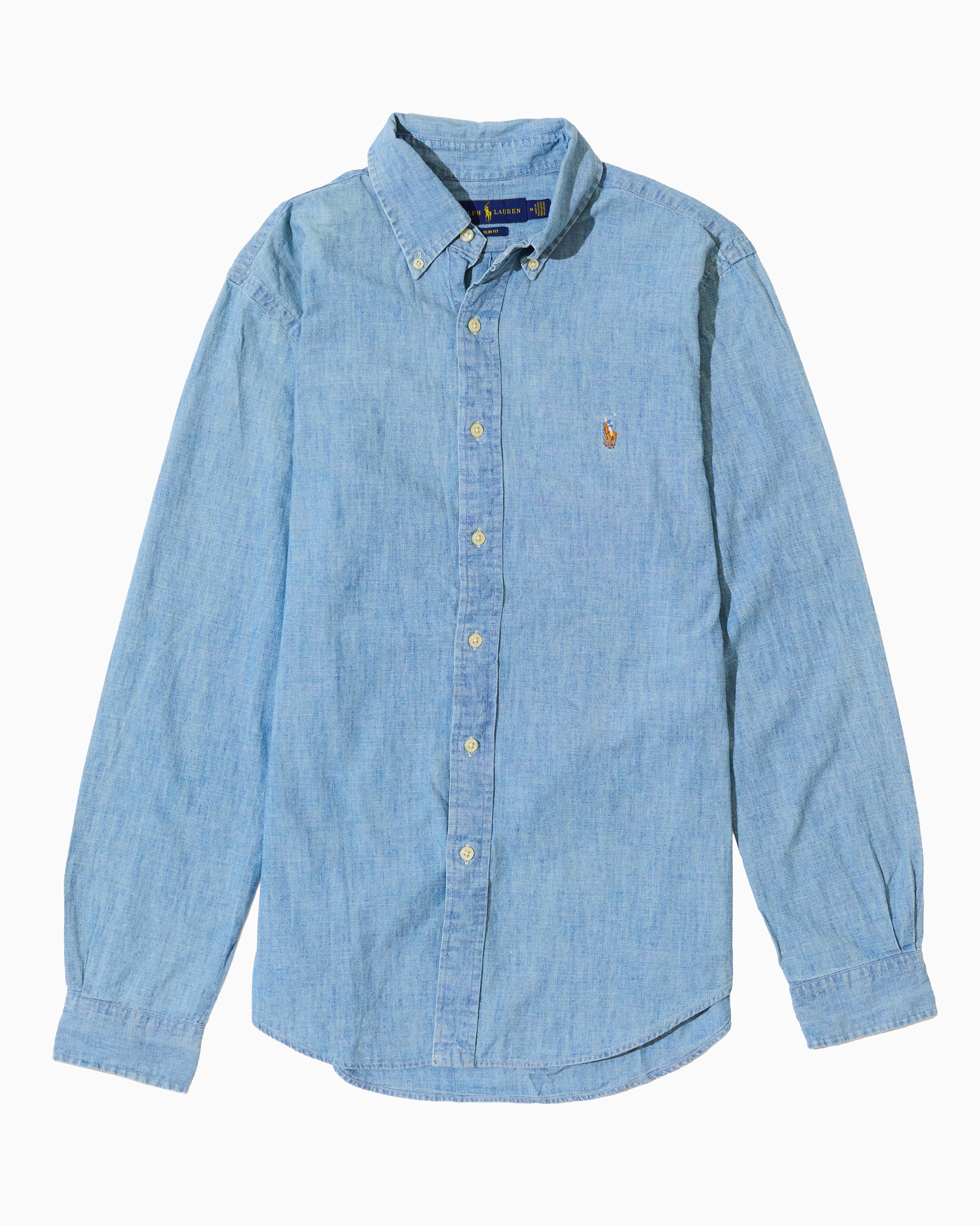 RL Light Blue Denim Button Down Shirt & Multicolor Logo (M)