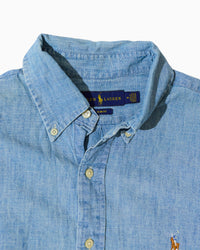 RL Light Blue Denim Button Down Shirt & Multicolor Logo (M)