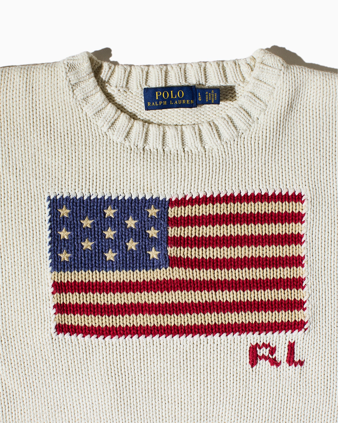 RL White American Flag Sweater