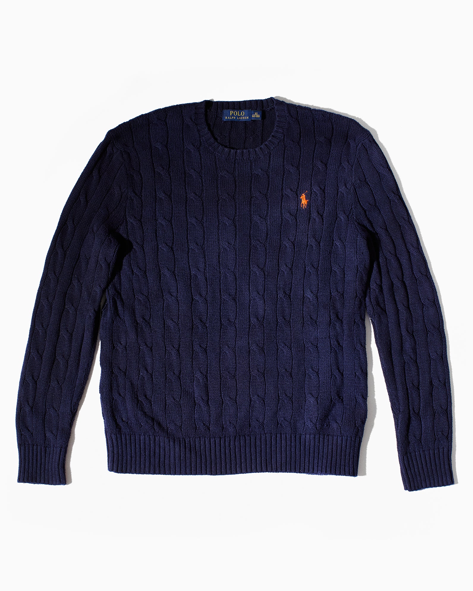 RL Navy & Orange Logo Cable Knit Sweater