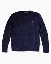 RL Navy & Orange Logo Cable Knit Sweater