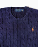 RL Navy & Orange Logo Cable Knit Sweater