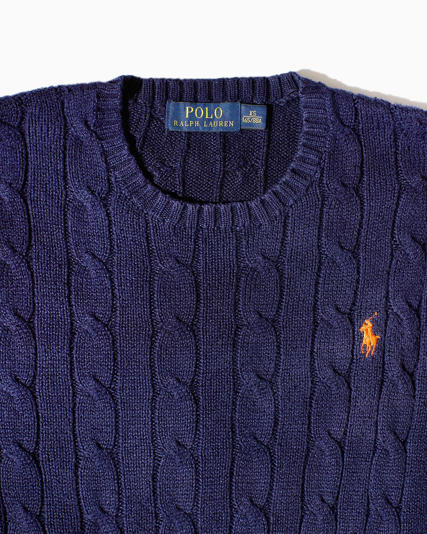 RL Navy & Orange Logo Cable Knit Sweater