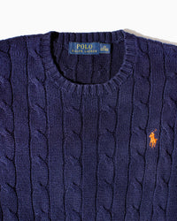 RL Navy & Orange Logo Cable Knit Sweater