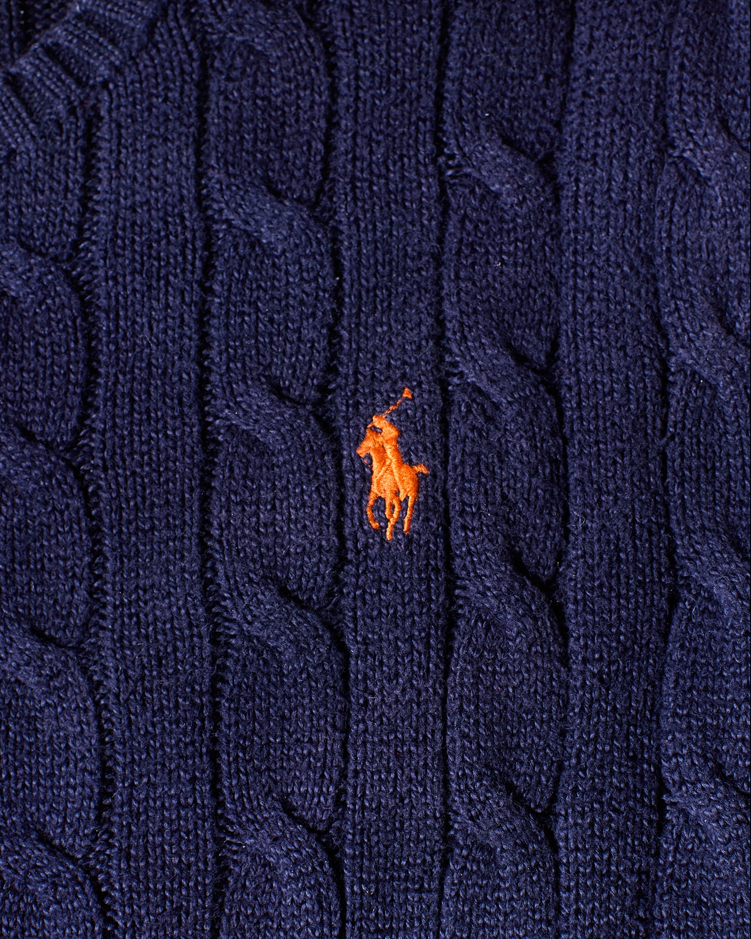 RL Navy & Orange Logo Cable Knit Sweater