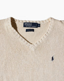 RL Beige & Navy Logo V-Neck Sweater