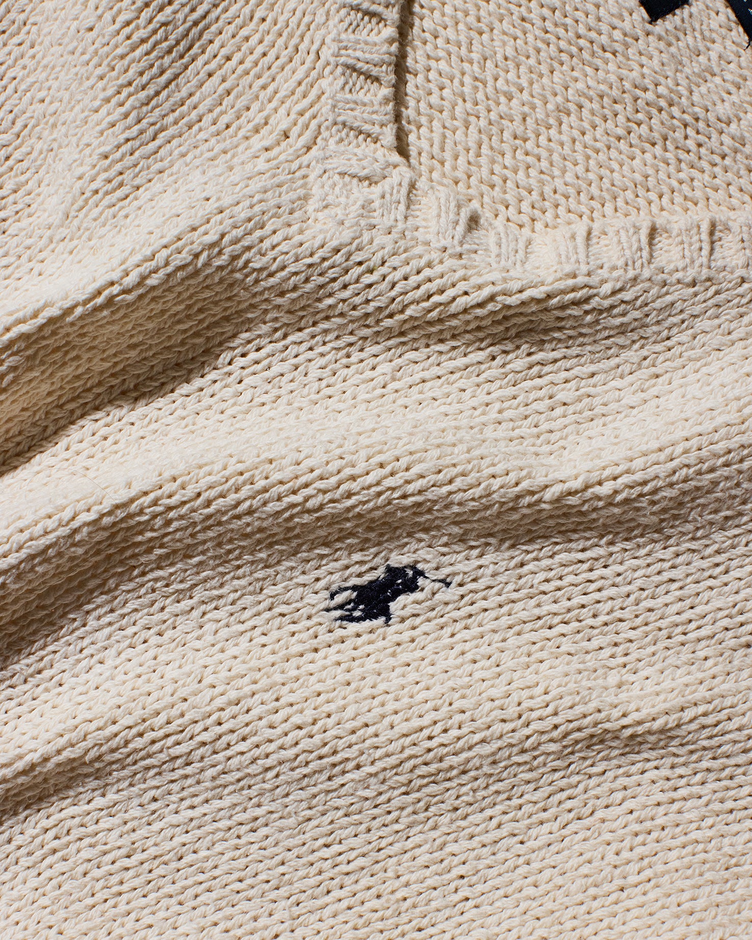 RL Beige & Navy Logo V-Neck Sweater