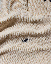 RL Beige & Navy Logo V-Neck Sweater