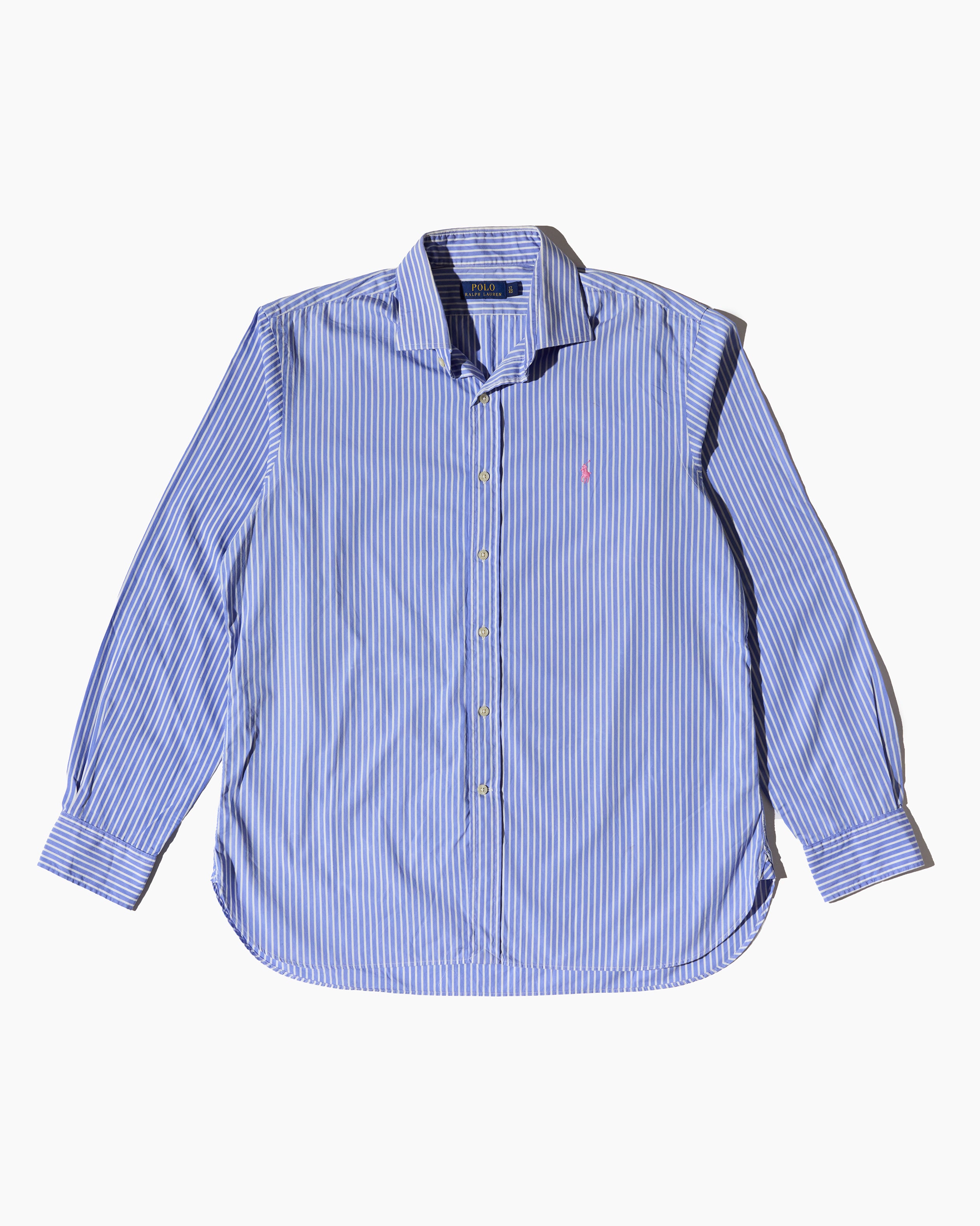 RL Blue & White Striped Pink Logo Shirt
