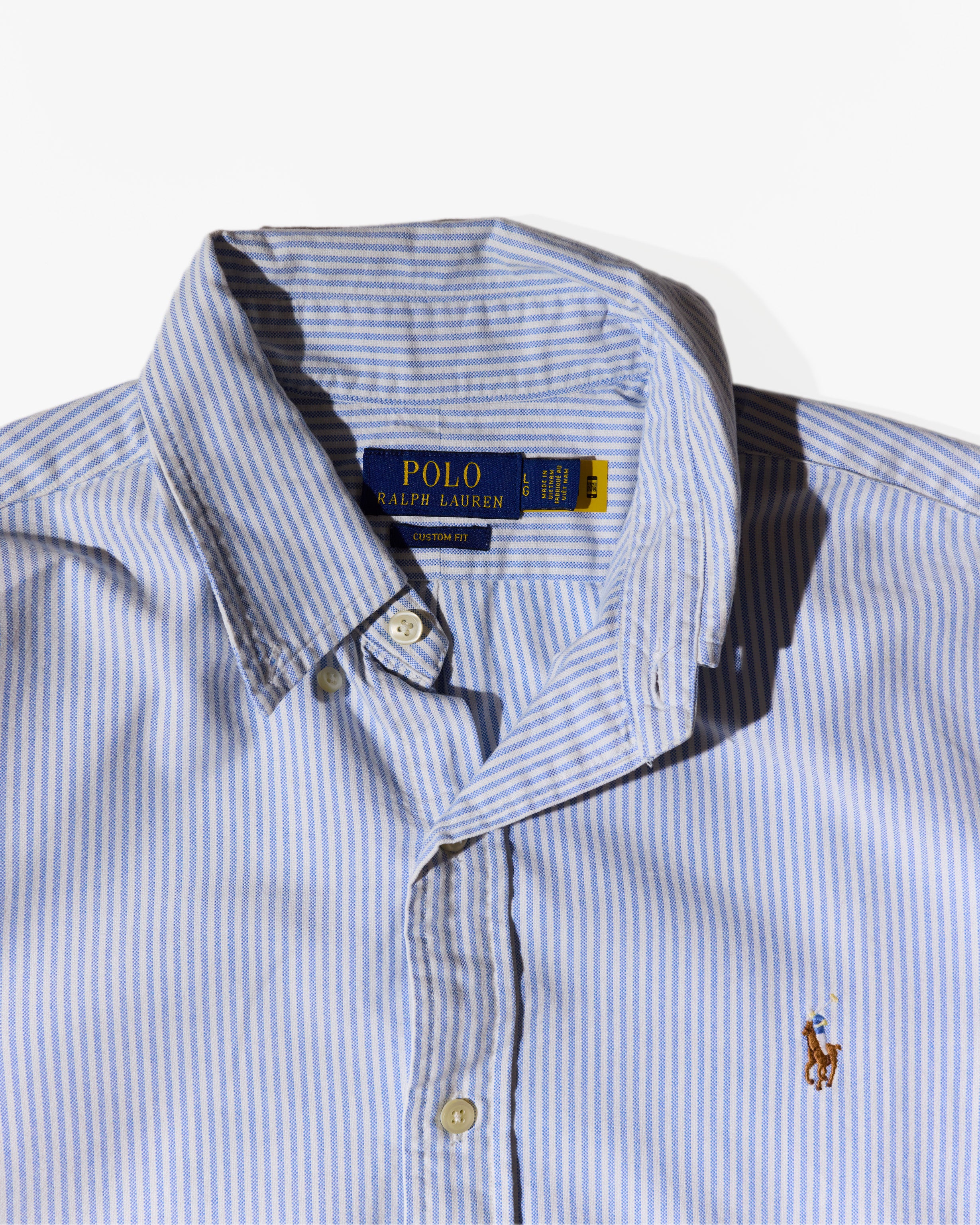 RL Blue & White Striped Brown Logo Shirt