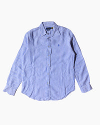RL Blue & White Striped Blue Logo linen Shirt