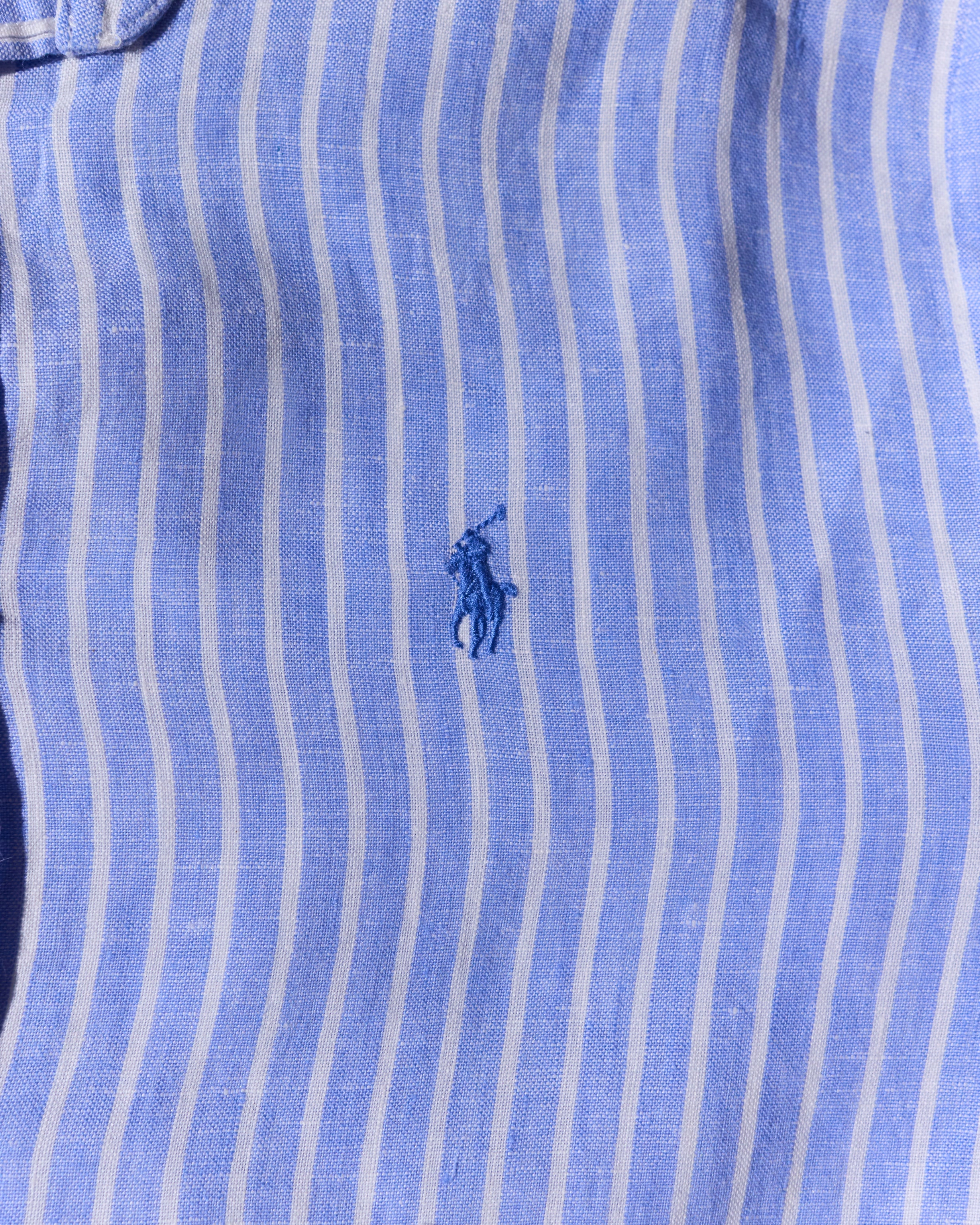 RL Blue & White Striped Blue Logo linen Shirt