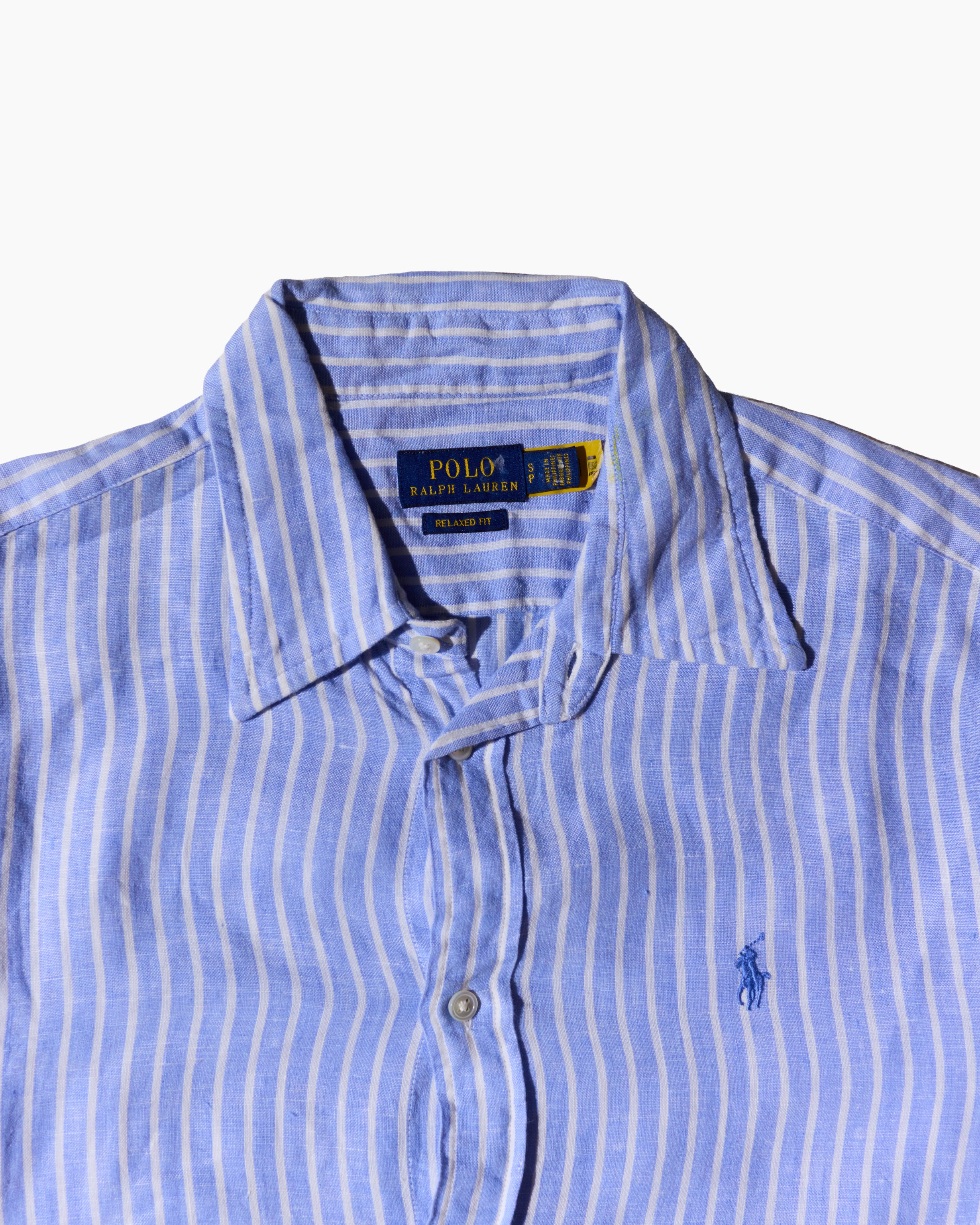 RL Blue & White Striped Blue Logo linen Shirt