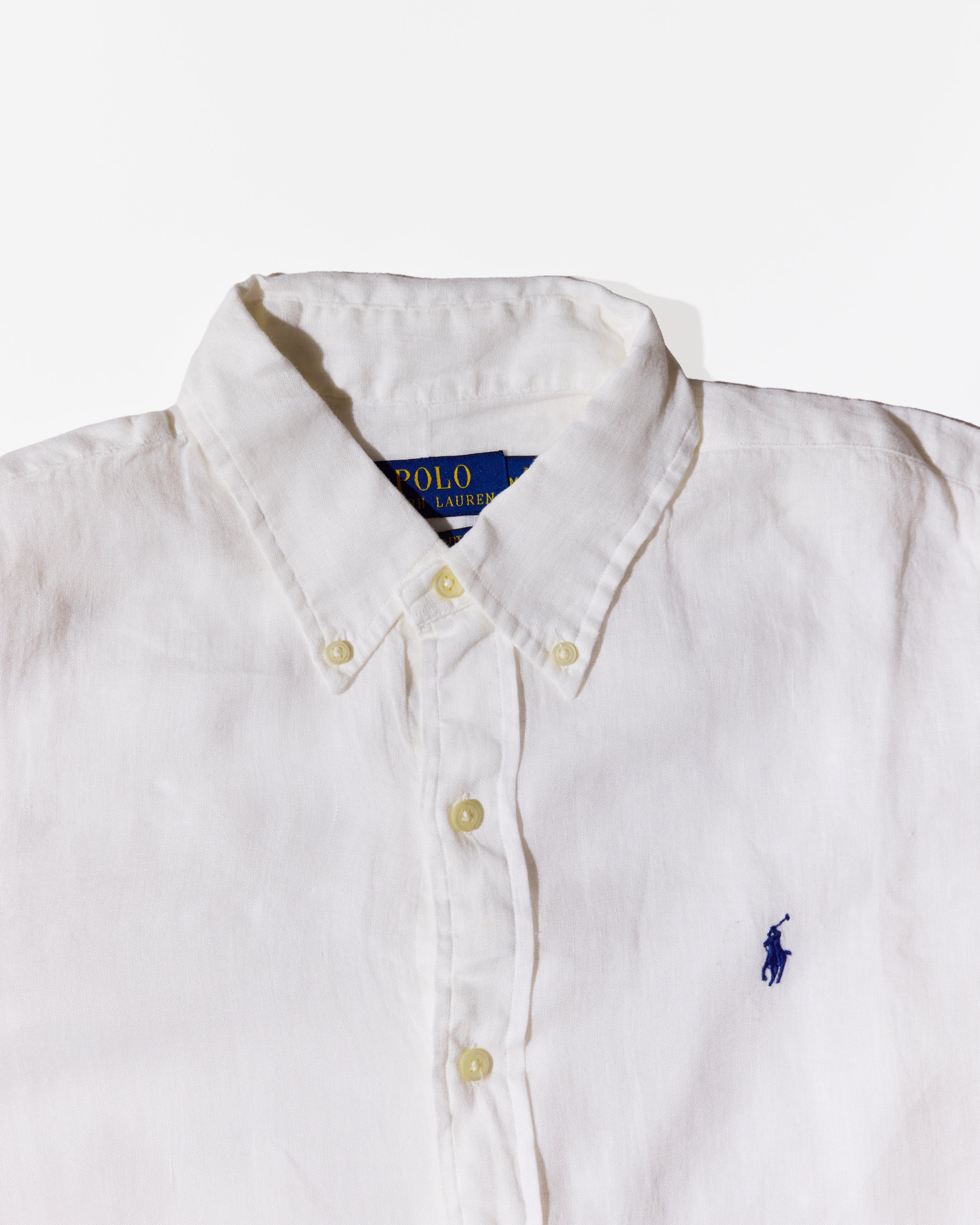 RL White & Navy Logo Linen Shirt