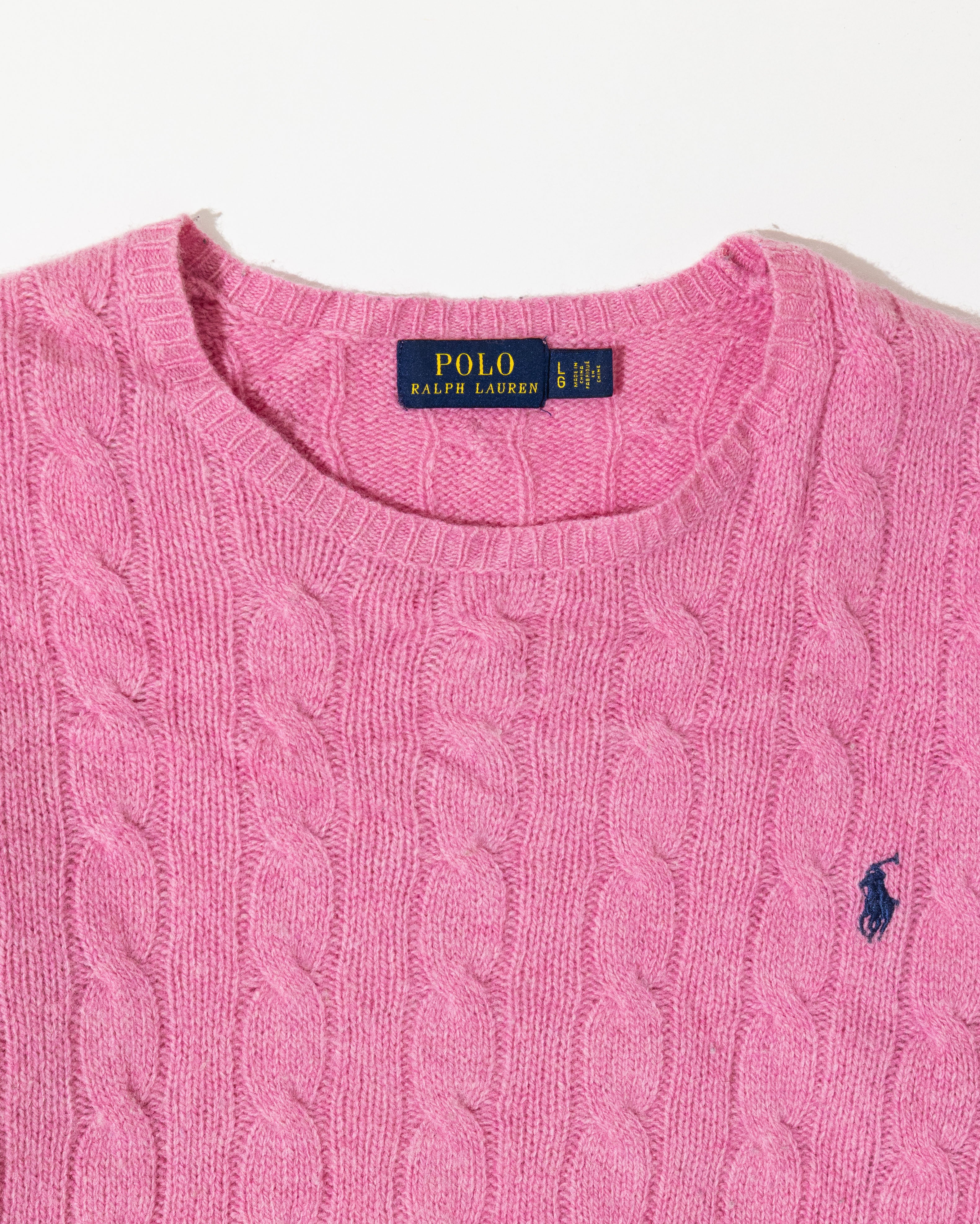 RL Pink Cable Knit Sweater & Navy Logo (L Women))