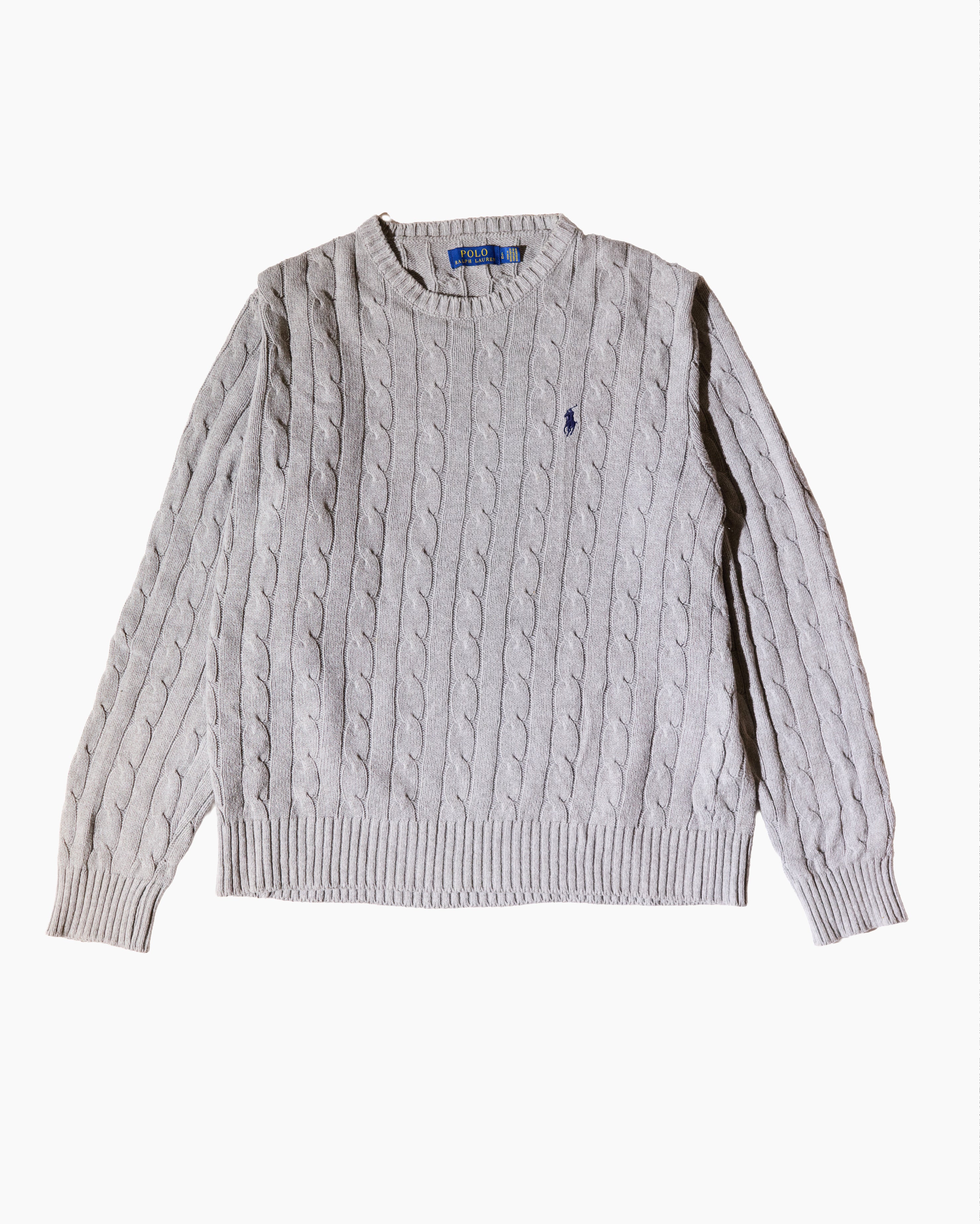 RL Grey & Navy Logo Cable knit