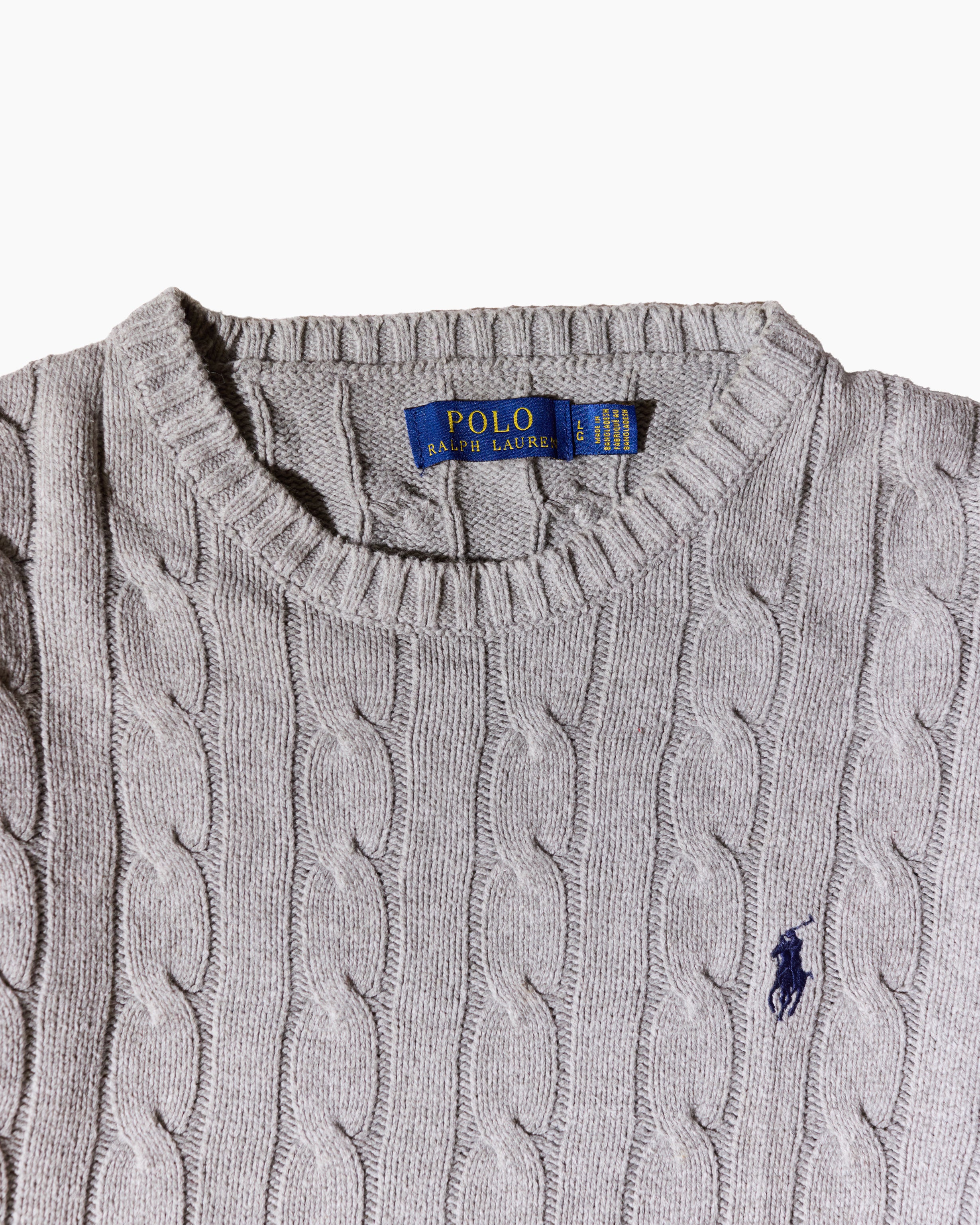 RL Grey & Navy Logo Cable knit