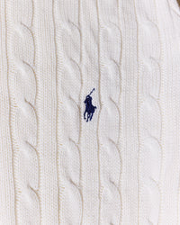 RL White & Navy Logo Cable knit