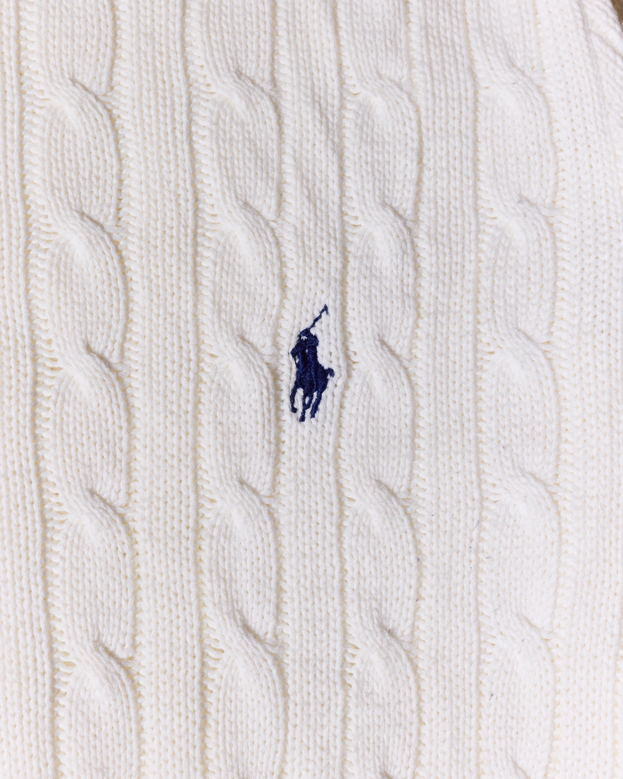 RL White & Navy Logo Cable knit