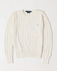 RL White Cable Knit Sweater & Light Blue Logo (M Women))