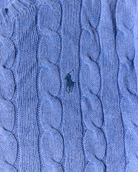 RL Light Blue & Blue Logo Cable Knit