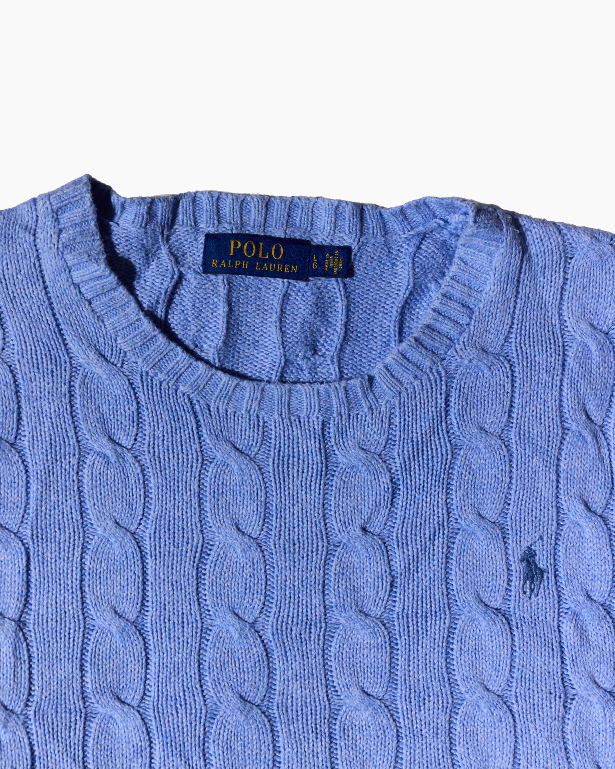 RL Light Blue & Blue Logo Cable Knit