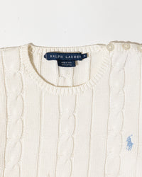 RL White Cable Knit Sweater & Light Blue Logo (M Women))
