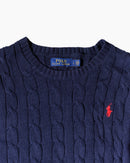 RL Navy & Red Logo Cable Knit