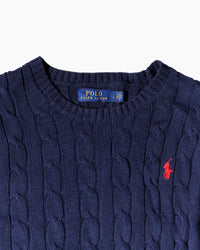 RL Navy & Red Logo Cable Knit