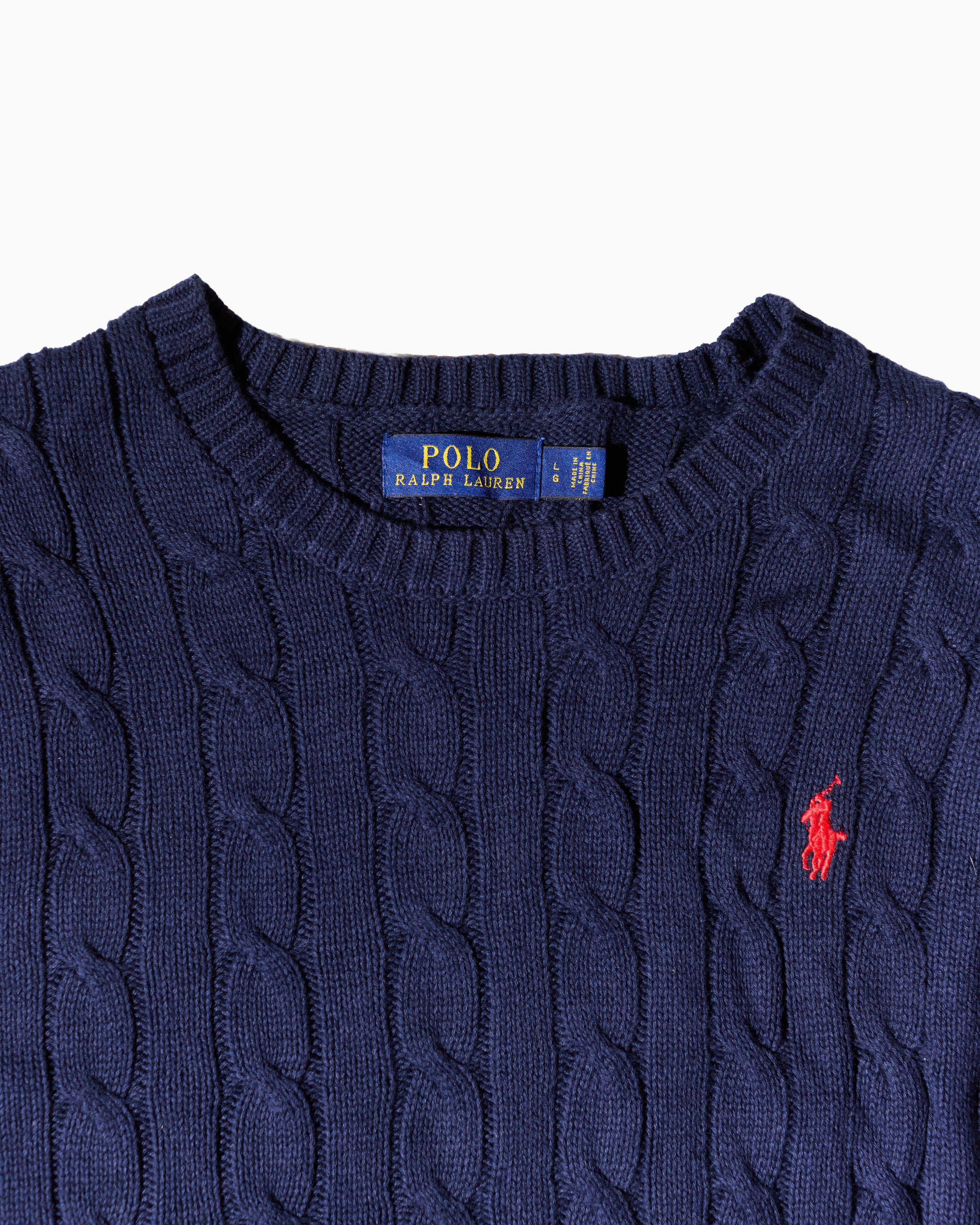 RL Navy & Red Logo Cable Knit