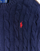RL Navy & Red Logo Cable Knit