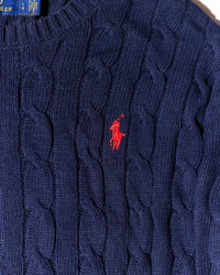RL Navy & Red Logo Cable Knit