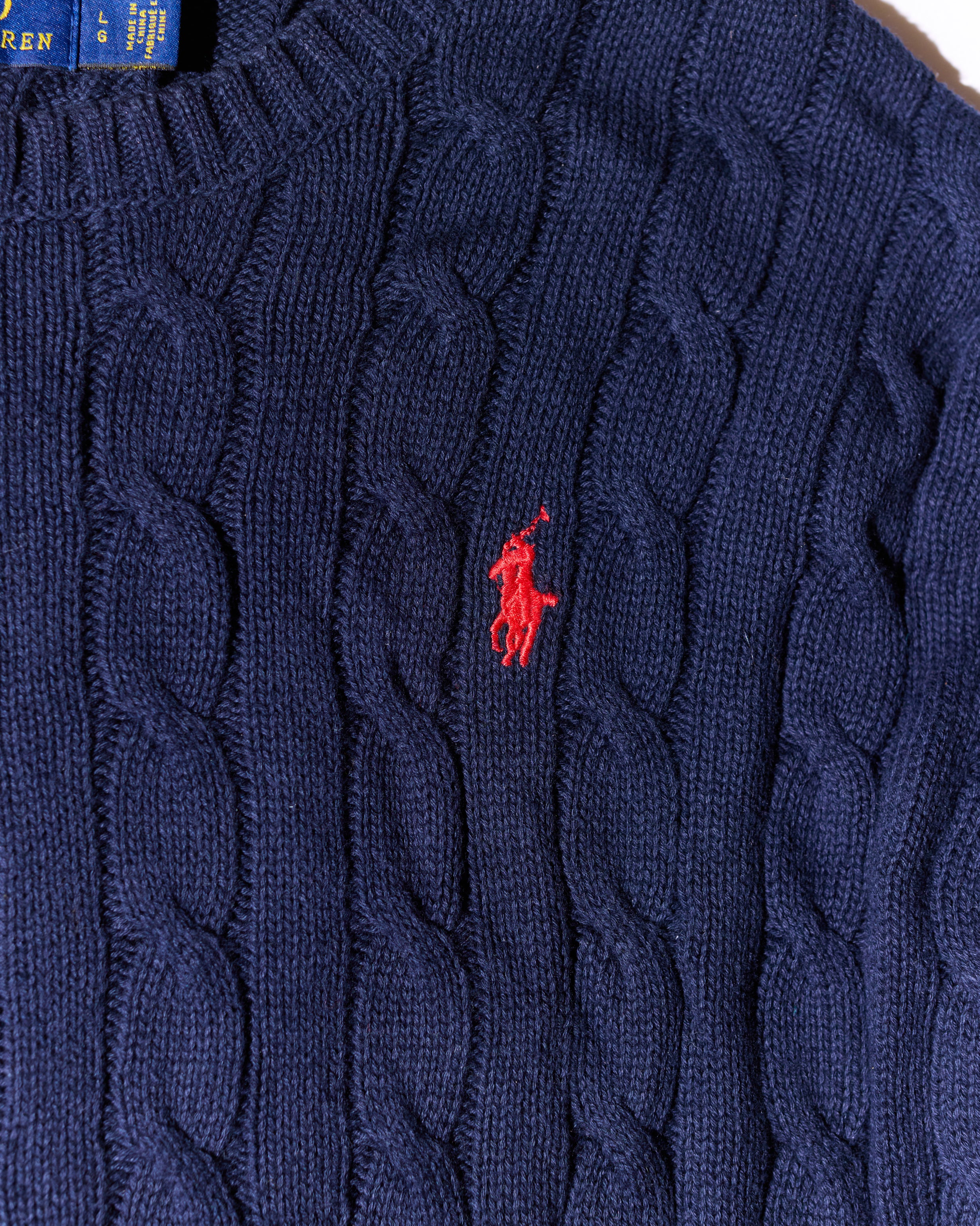 RL Navy & Red Logo Cable Knit
