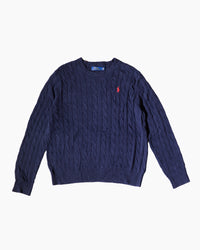 RL Navy & Red Logo Cable Knit