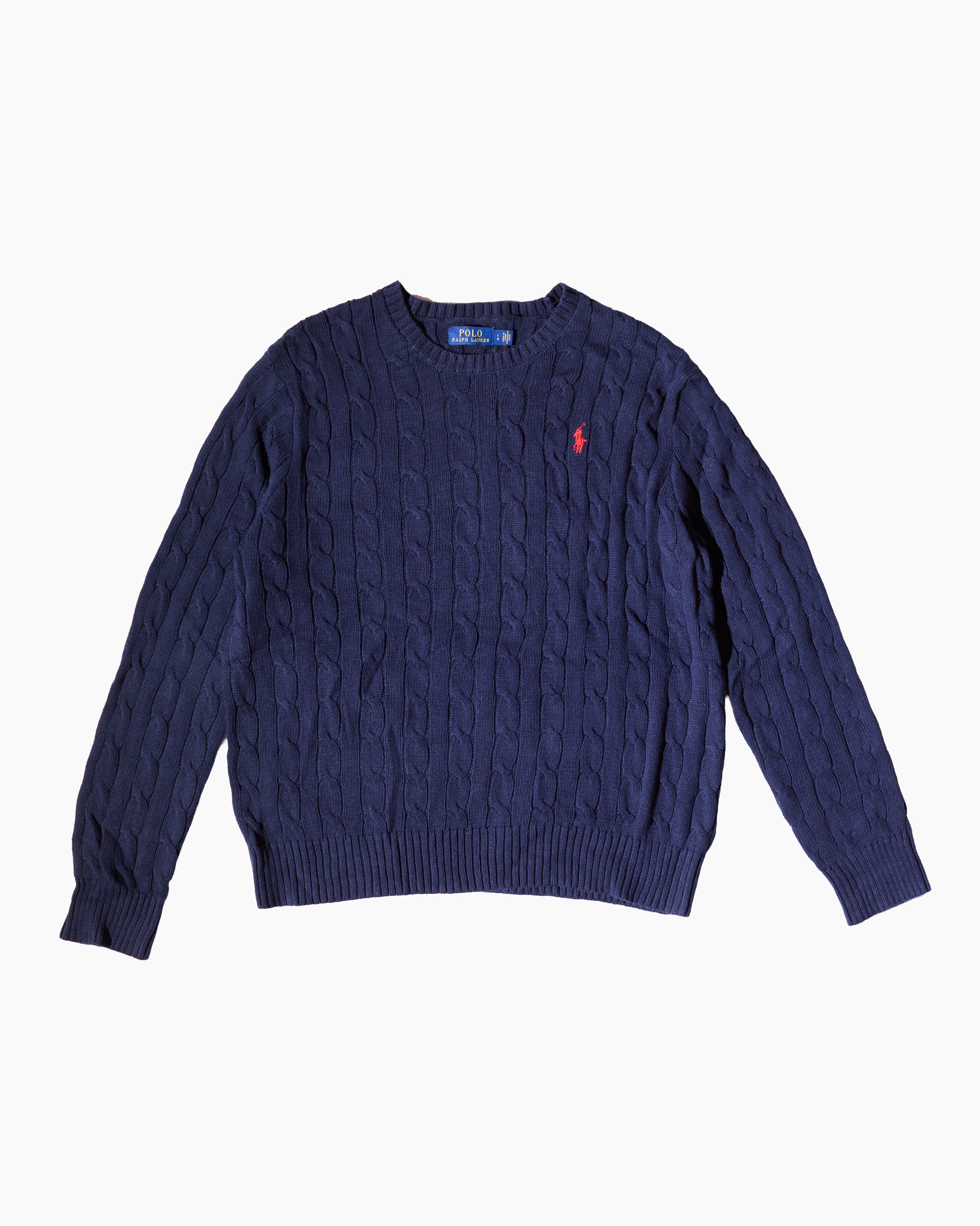 RL Navy & Red Logo Cable Knit