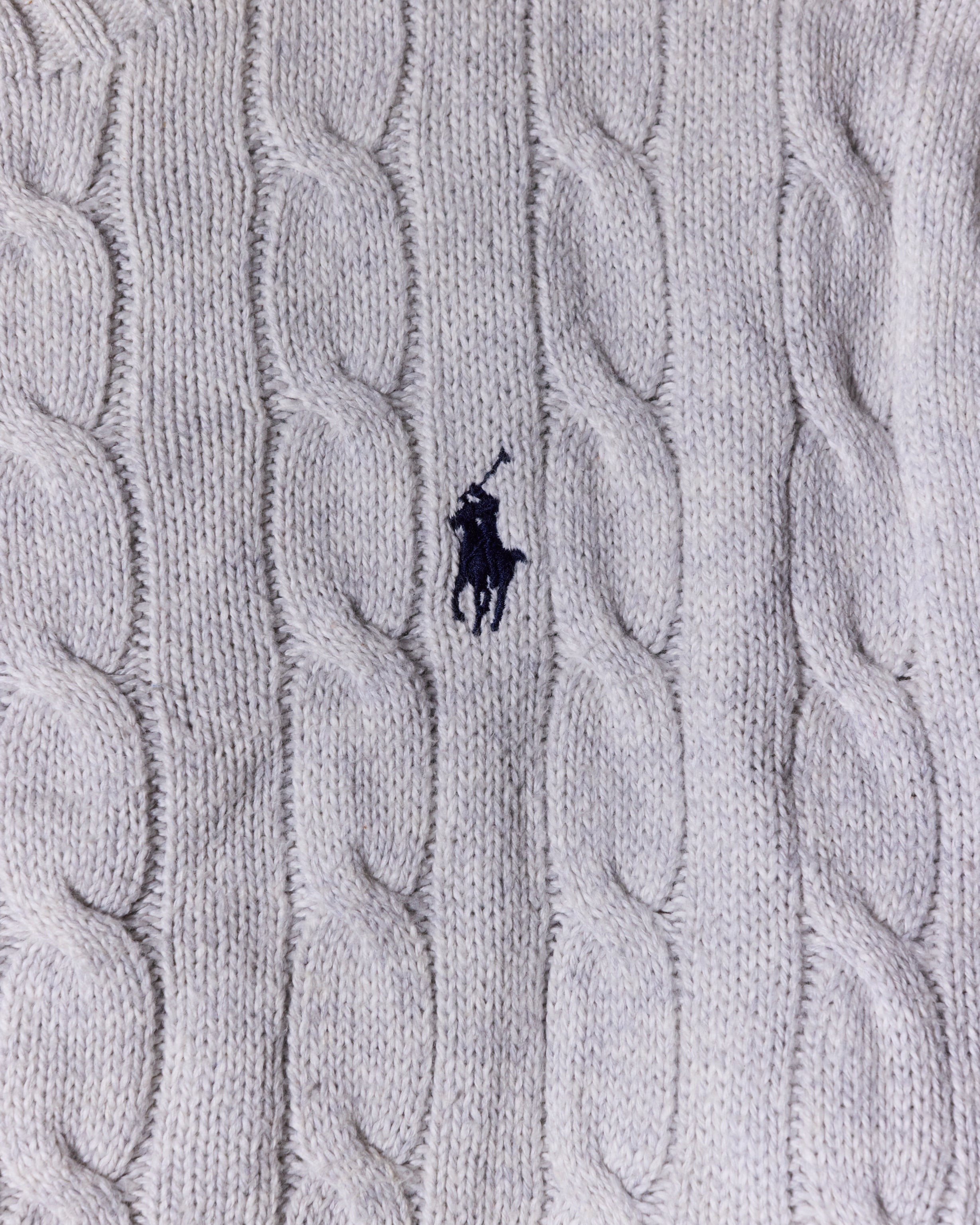 RL Light Grey & Navy Logo Cable Knit