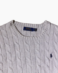 RL Light Grey & Navy Logo Cable Knit