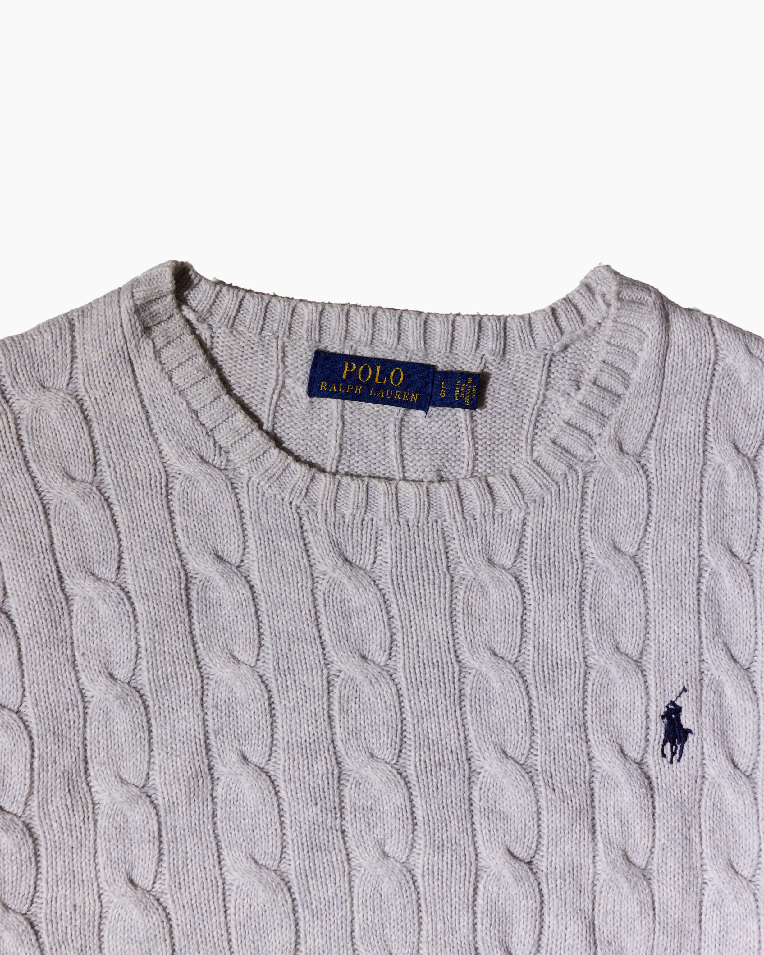 RL Light Grey & Navy Logo Cable Knit