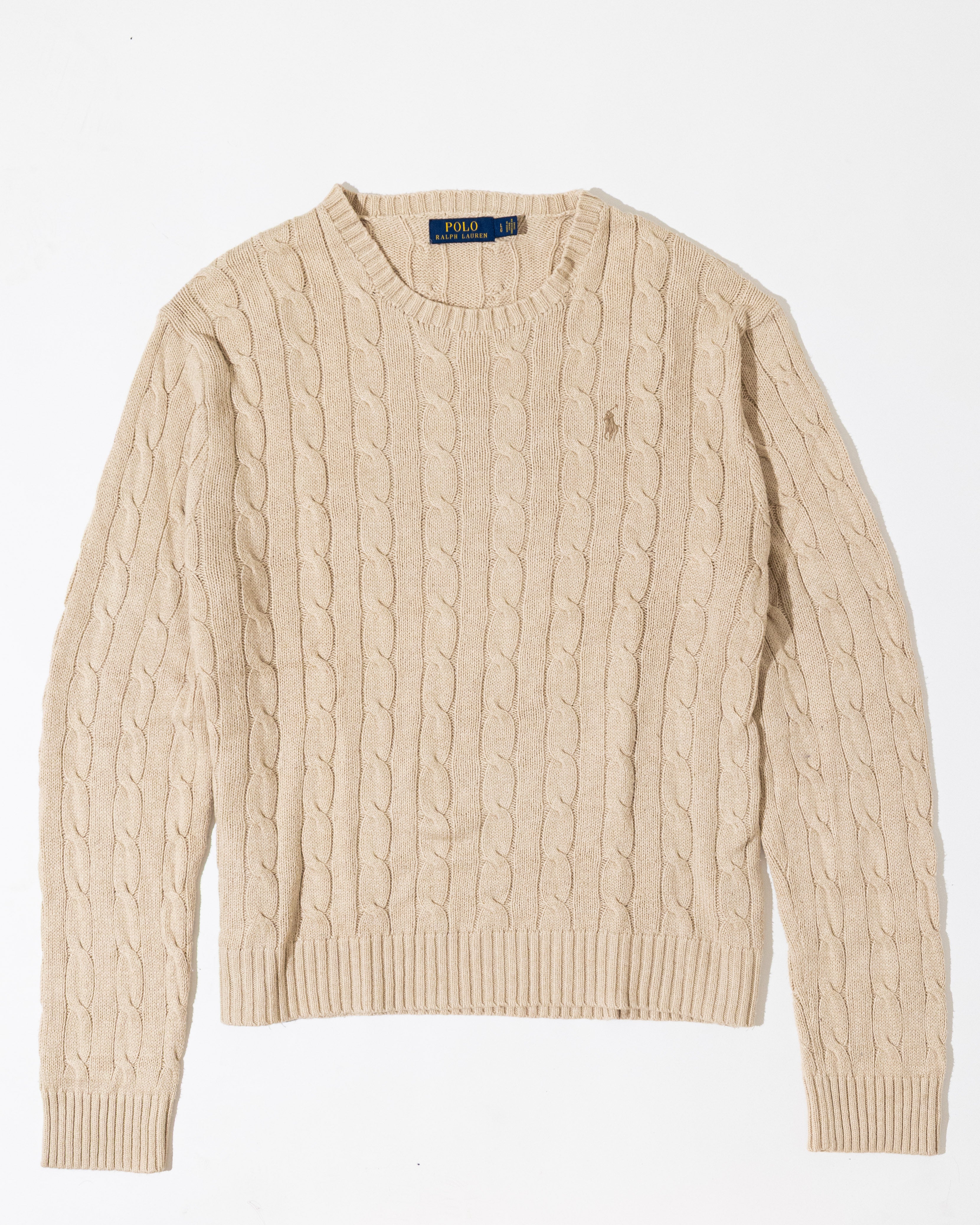 RL Cream Cable Knit Sweater & Tan Logo (L)