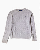 RL Light Grey & Navy Logo Cable Knit