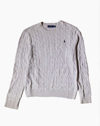 RL Light Grey & Navy Logo Cable Knit