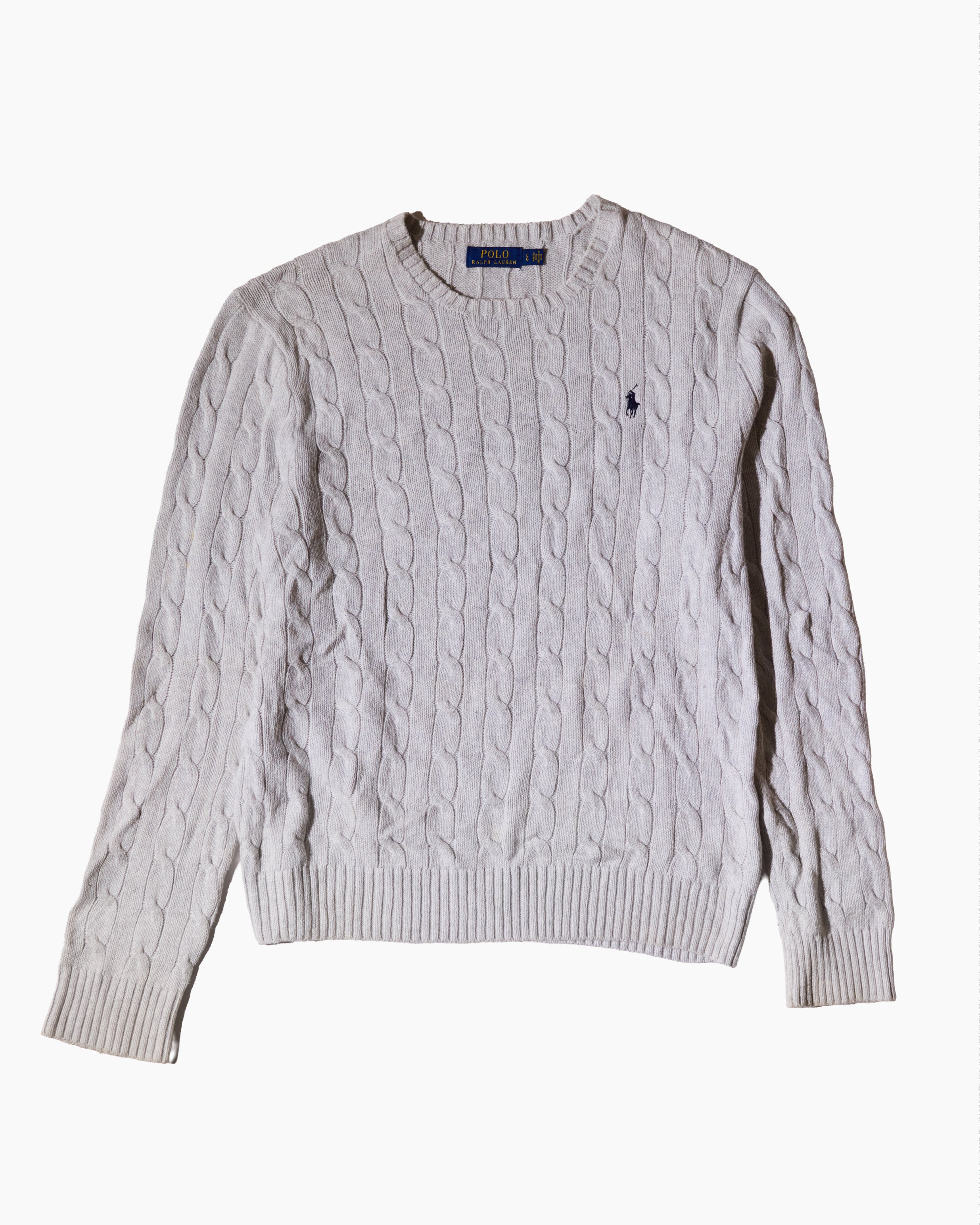 RL Light Grey & Navy Logo Cable Knit