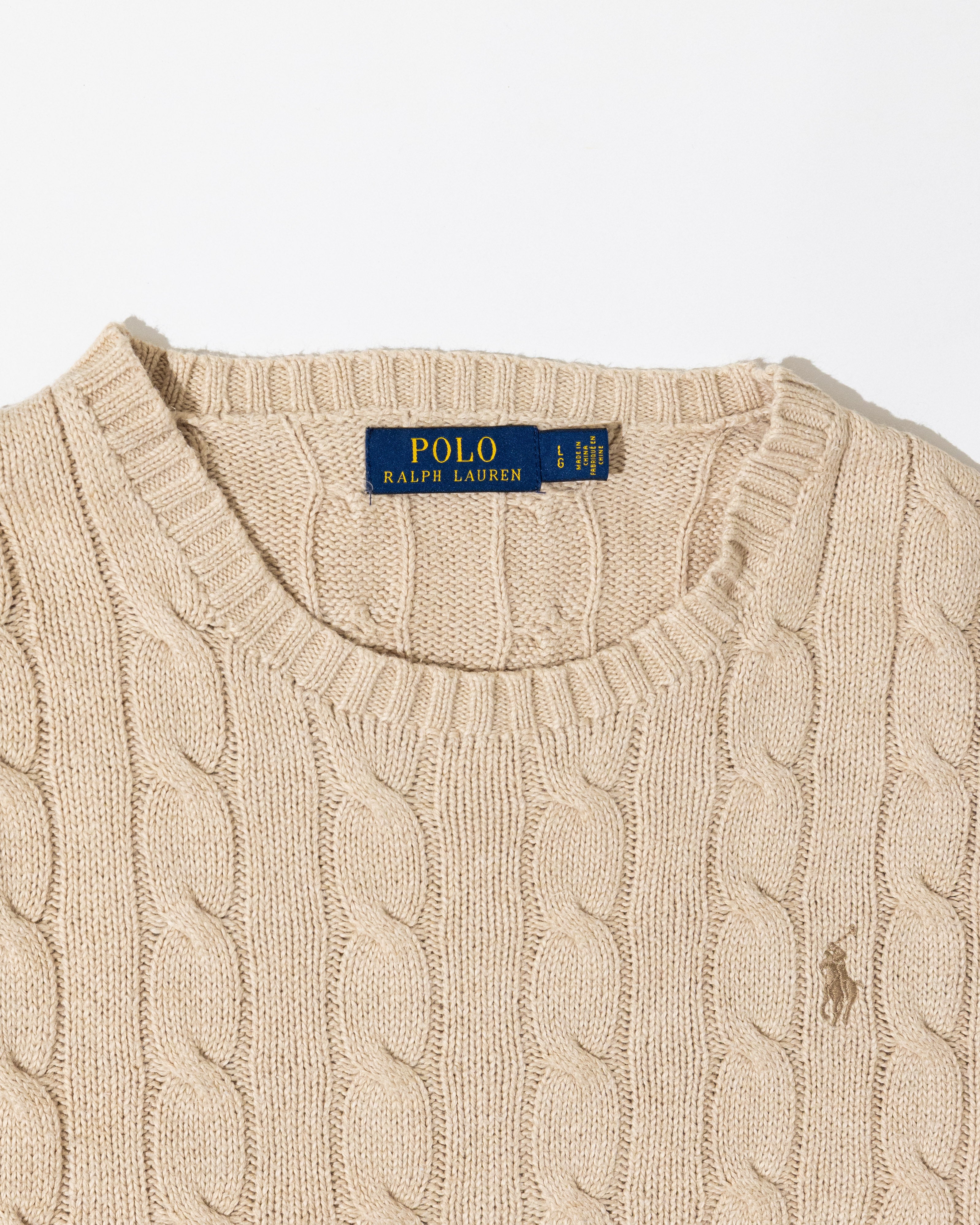 RL Cream Cable Knit Sweater & Tan Logo (L)
