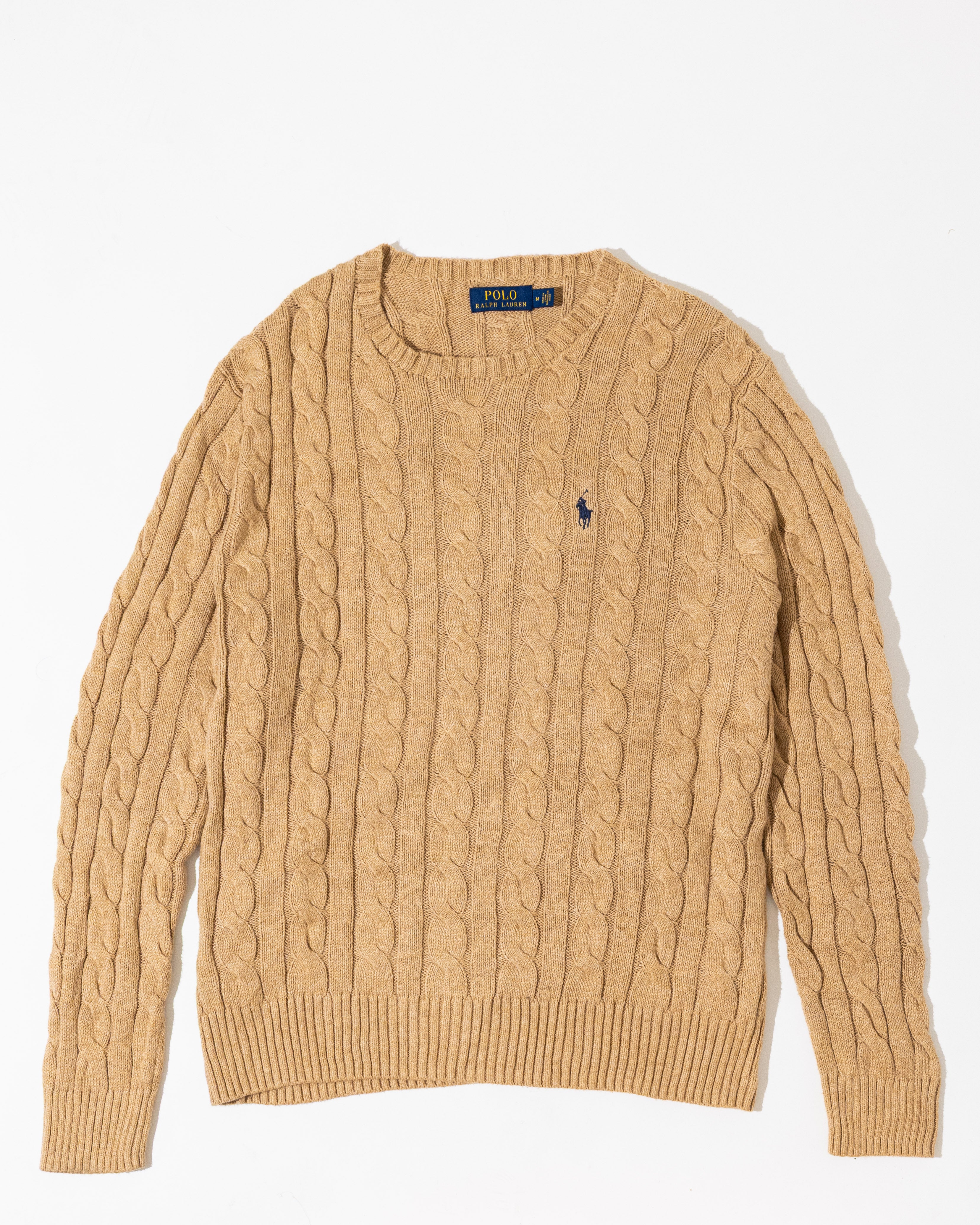 RL Tan Cable Knit Sweater & Navy Logo (M)