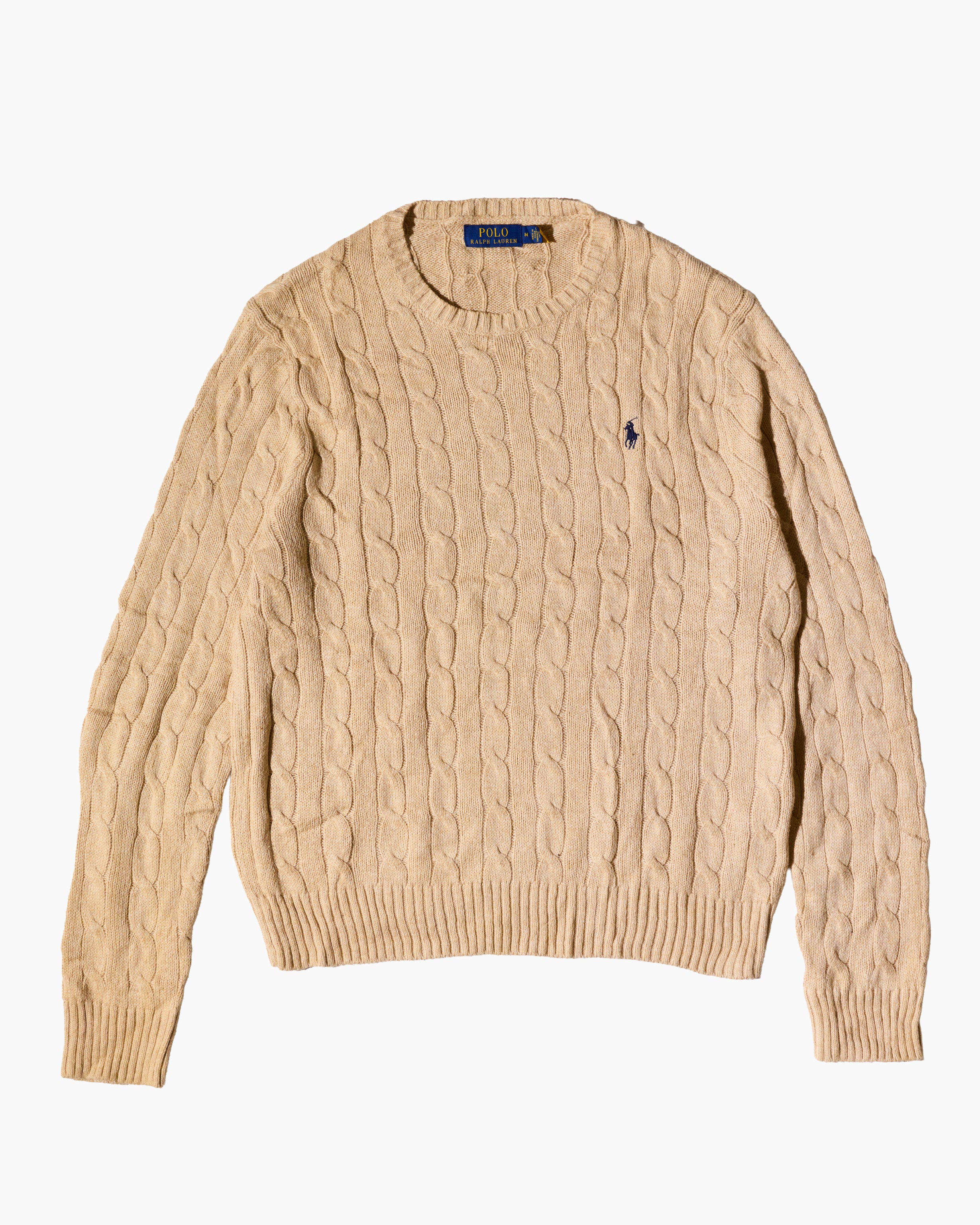 RL Beige & Navy Logo Cable Knit