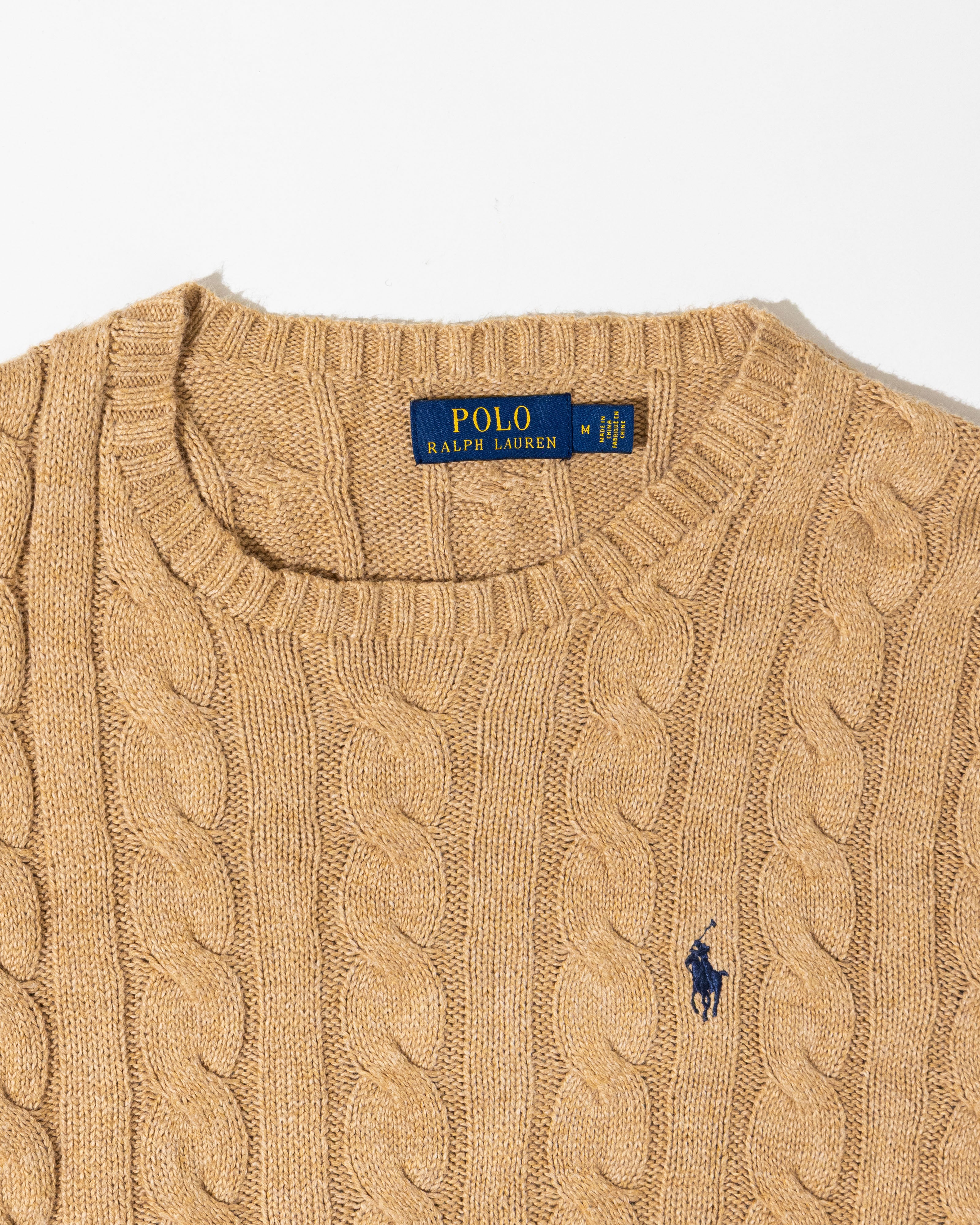 RL Tan Cable Knit Sweater & Navy Logo (M)