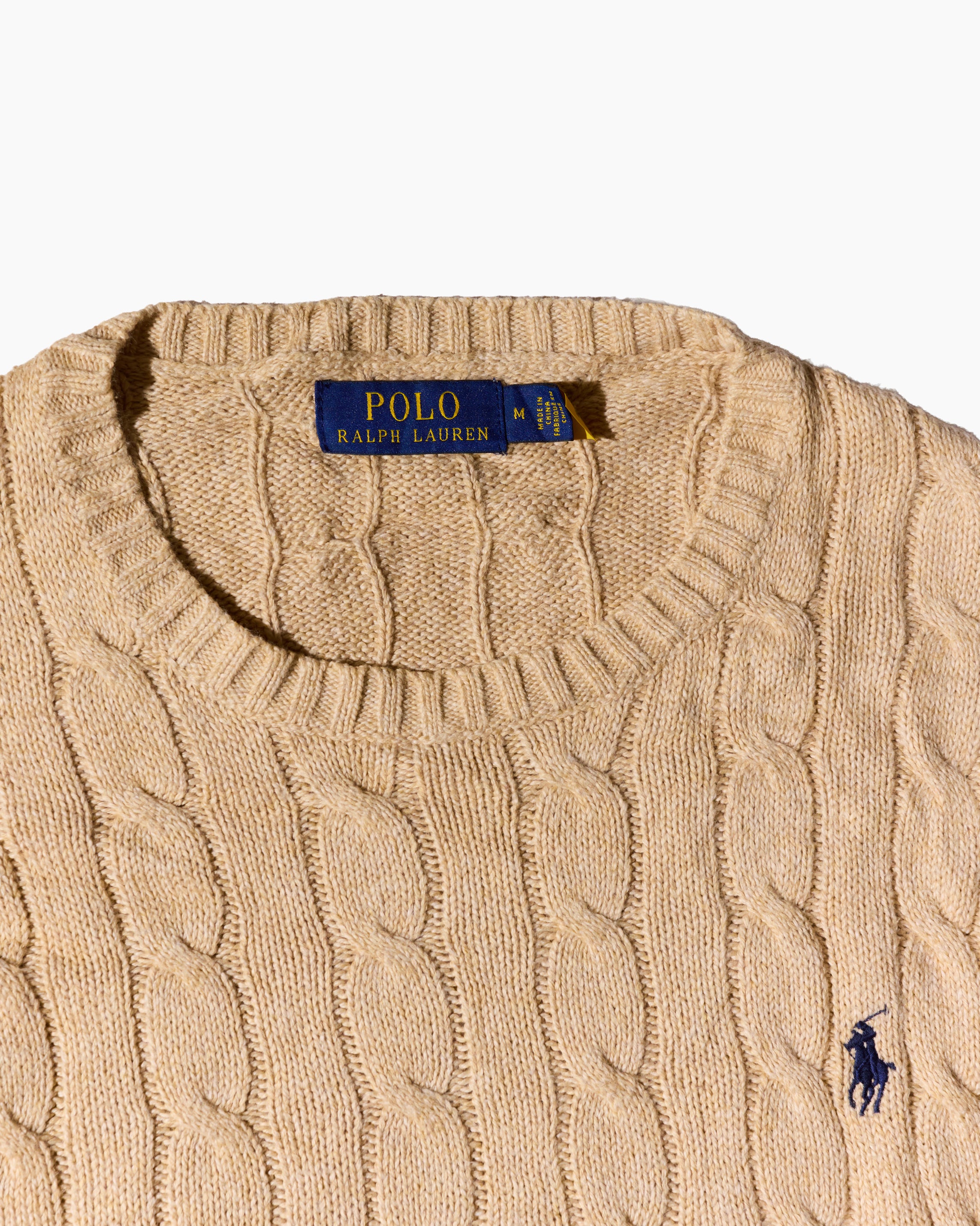 RL Beige & Navy Logo Cable Knit