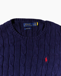 RL Navy & Red Logo Cable Knit